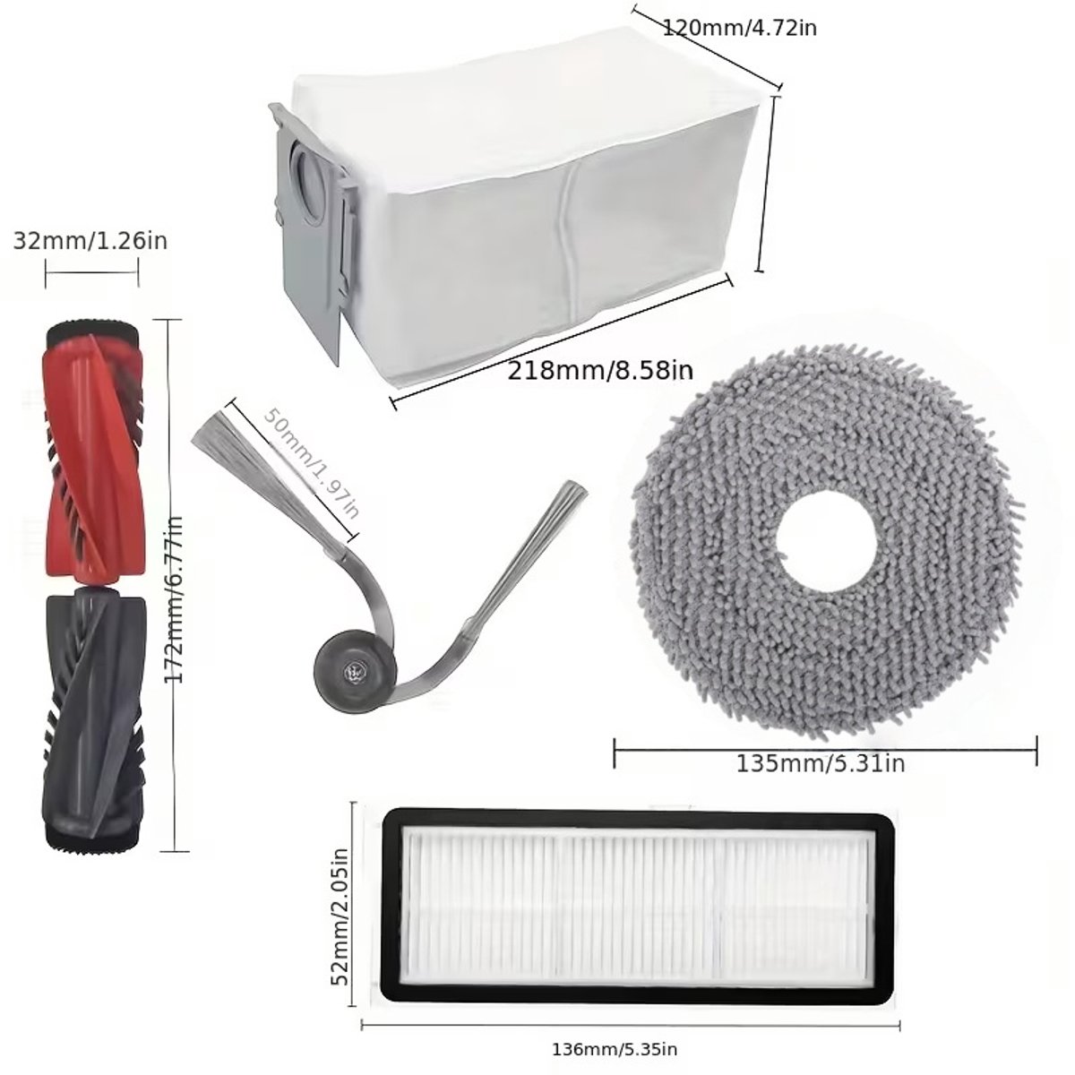 18-delige Accessoireset - Geschikt voor Roborock P20 Pro/Qrevo S5V/Qrevo Curv/Qrevo Edge Robotstofzuiger - 2 Hoofdborstel, 4 Doeken, 4 Filters, 4 Zijborstels, 4 Stofzakken — afbeelding 2