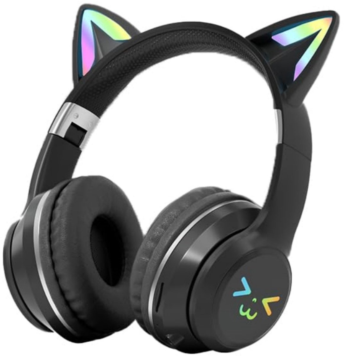 1 stuk - Draadloze Gaming Headset - Esports-headset - Over-ear - LED-verlichting - Draadloos Bluetooth + bedraad + kaartsleuf - Hoofdbandmodel - Compatibel met computers, mobiele telefoons en gaming - Kattenoorontwerp - zwart