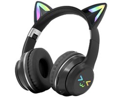 1 stuk - Draadloze Gaming Headset - Esports-headset - Over-ear - LED-verlichting - Draadloos Bluetooth + bedraad + kaartsleuf - Hoofdbandmodel - Compatibel met computers, mobiele telefoons en gaming - Kattenoorontwerp - zwart
