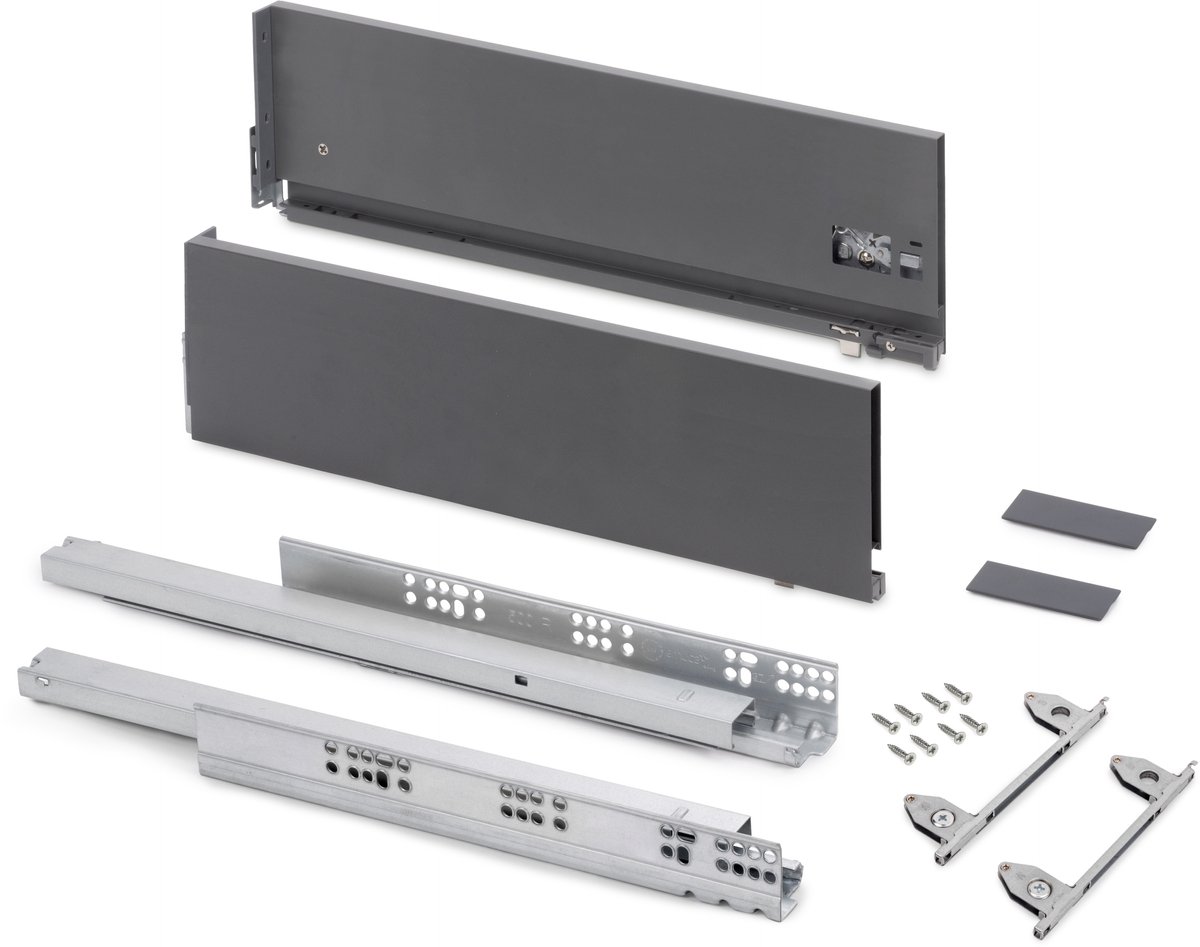 Emuca Buitenste lade Vertex, met 3D-regeling, hoogte 178mm, 40kg, paneeldikte van 18mm, diepte 500mm