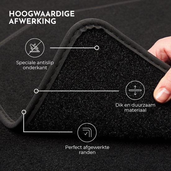 Dikke, zwarte auto mat met grijze bies en antislip onderkant.