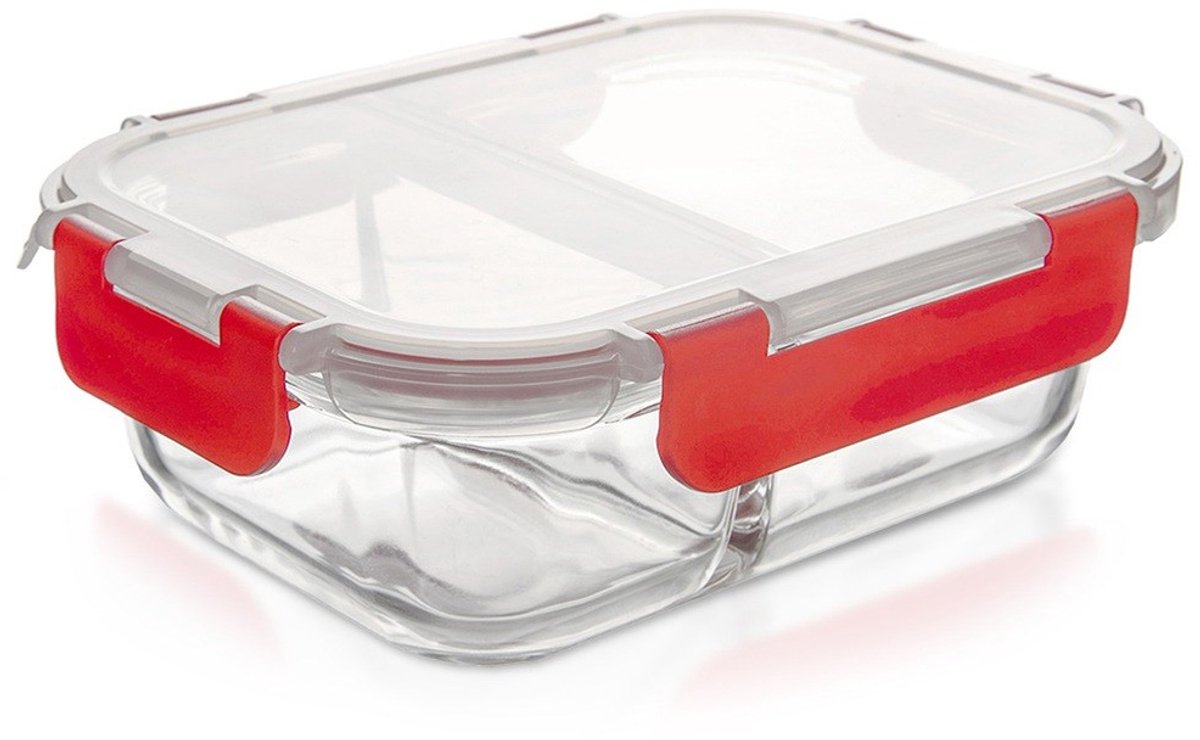 Orion Serie - Glazen Voedselcontainer - 1,3L - Rode Siliconenafdichting - Borosilicaatglas