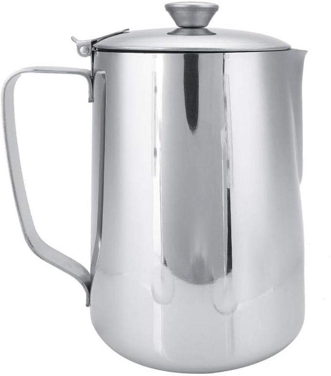 Opschuimende kan voor latte koffie, roestvrijstalen melkopschuimer met deksel (1000ML)