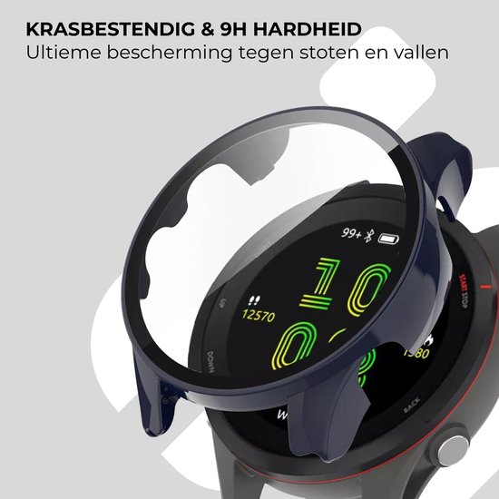 Strap-it Bescherm hoesje - case met screen protector van glas - geschikt voor Garmin Forerunner 255 (donkerblauw)