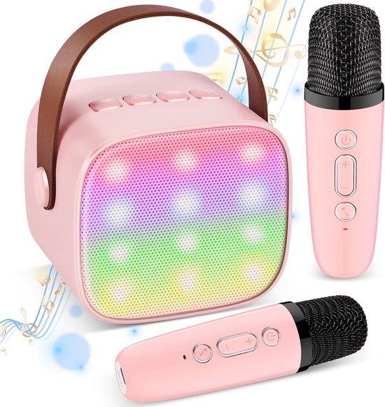 Karaokemicrofoon, draadloze bluetooth-microfoon voor kinderen, met led, draagbare karaokemachine