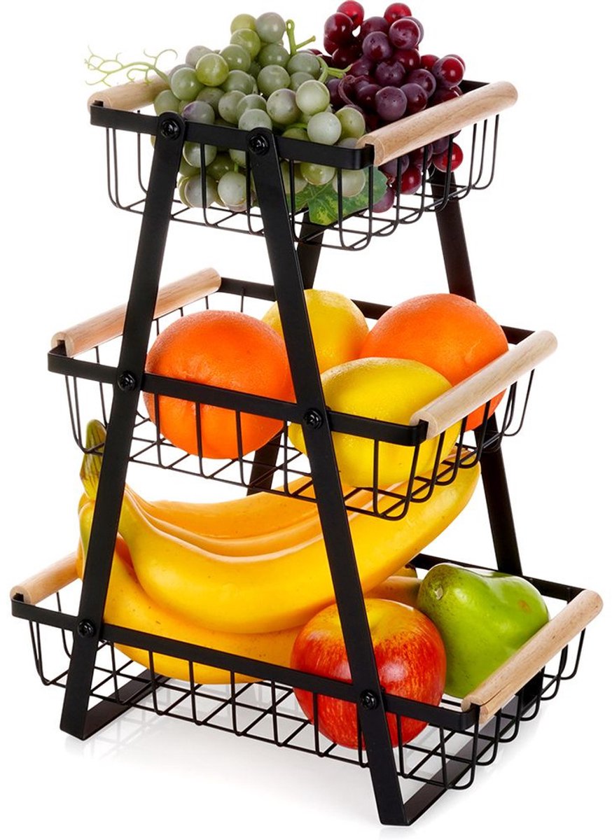 Fruitschaal Etagere Metaal Zwart 3-Niveaus - Fruitmand
