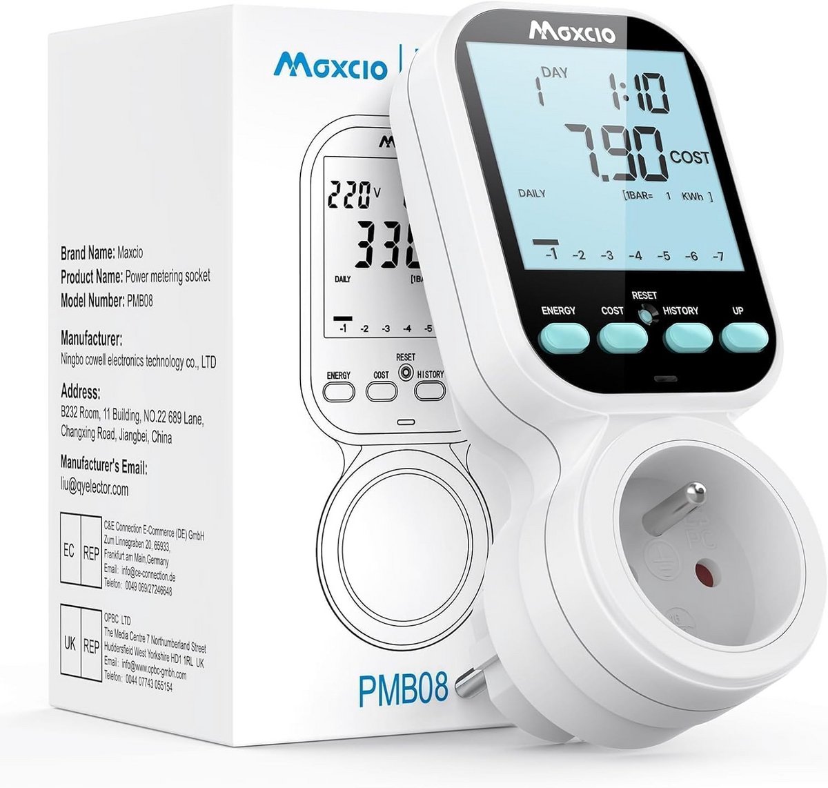 Digitale Energiemeter Stopcontact met LCD Display - Verbruiksbewaking en Energiebesparing