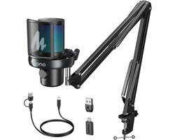 Maono DM40 Pro S – Gaming Microfoon – RGB USB/Draadloze Condensator Microfoon met armstandaard, Zwart