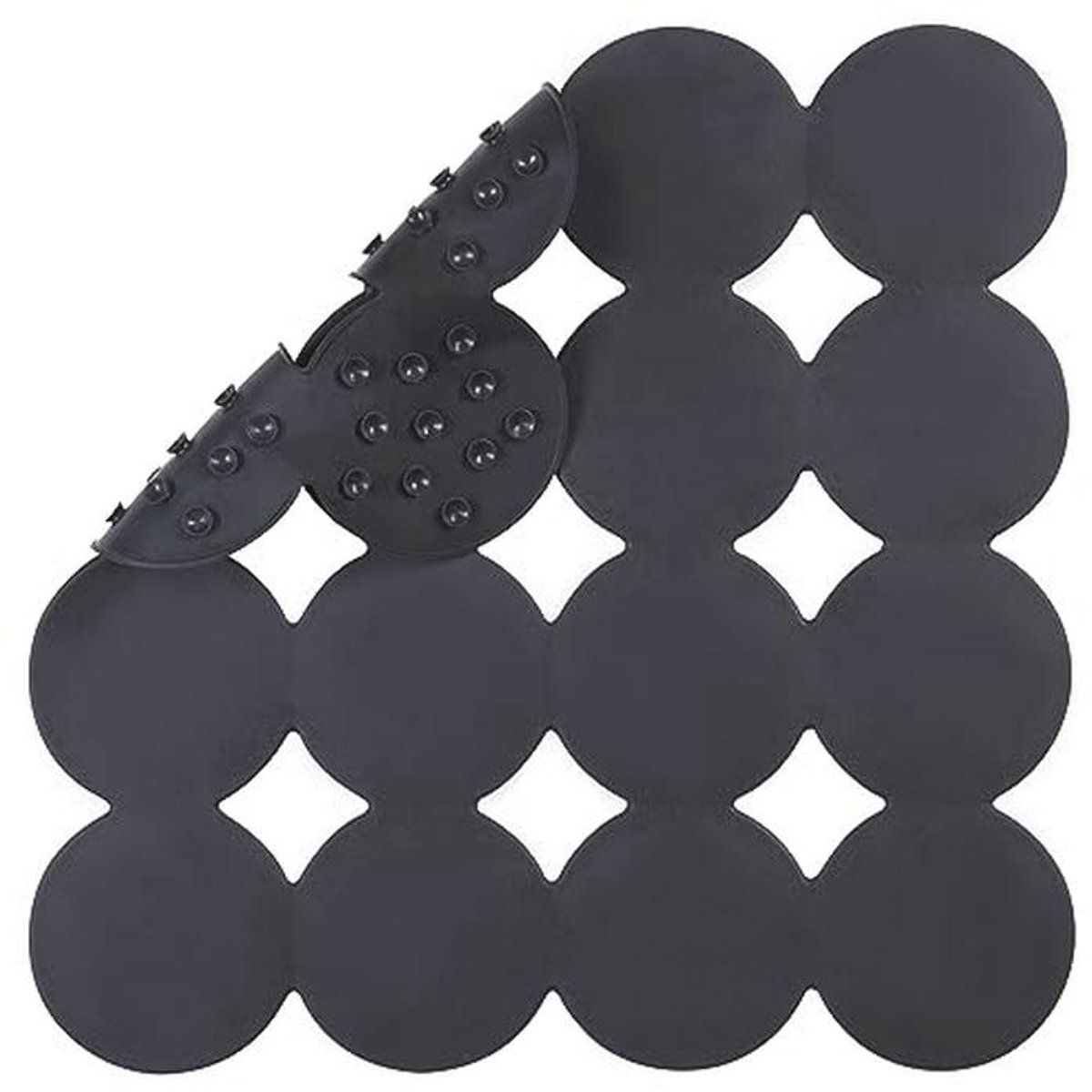 Webos Square Shower Mat Non Slip - Rubber Bath Mat with Suction Cups for Indoor Shower Bathroom Floor (Black, 21x21)