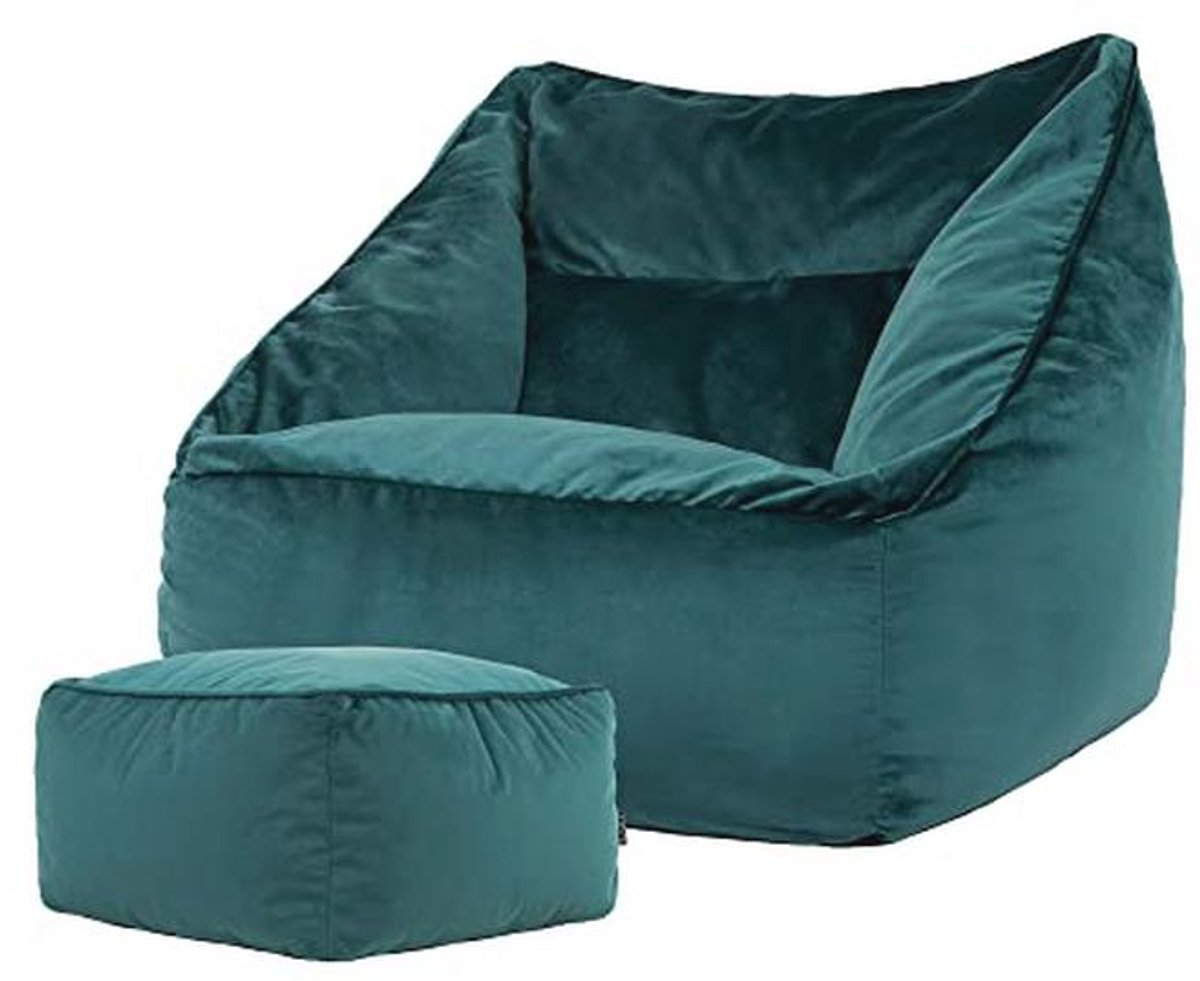 Stylische Zitzak met Hocker - Teal Groene Velvet Fauteuil voor Volwassenen
