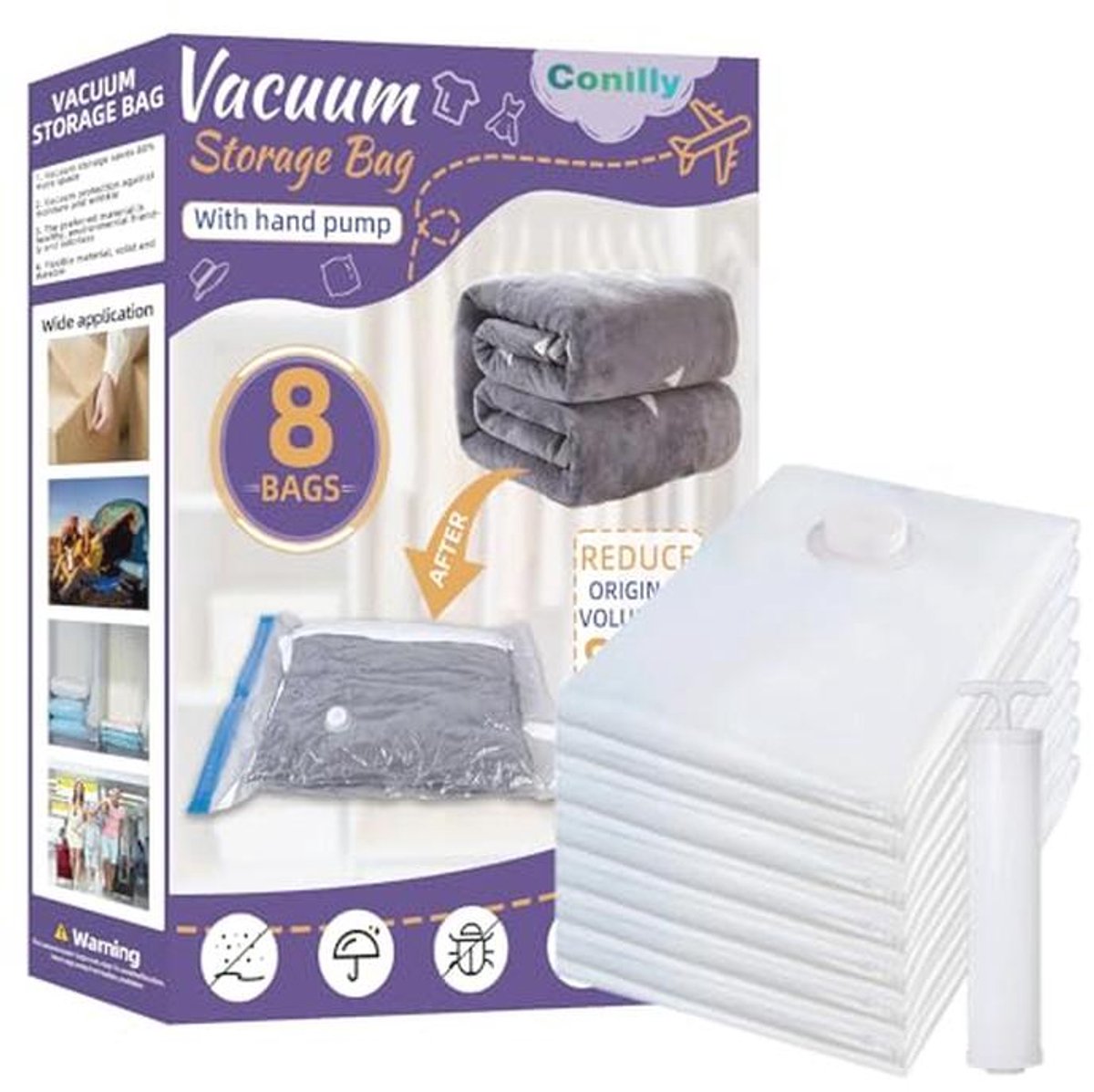 Ruimtebesparende Vacuüm Opbergzakken - 8-Pack voor Kleding en Beddengoed