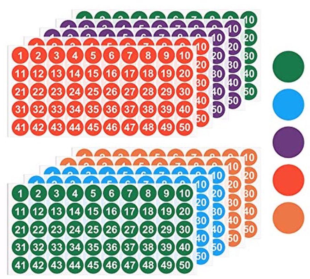 Nummer Stickers 1-100, 10 Bladen, Waterproof Vinyl, 5 Kleuren voor Organisatie