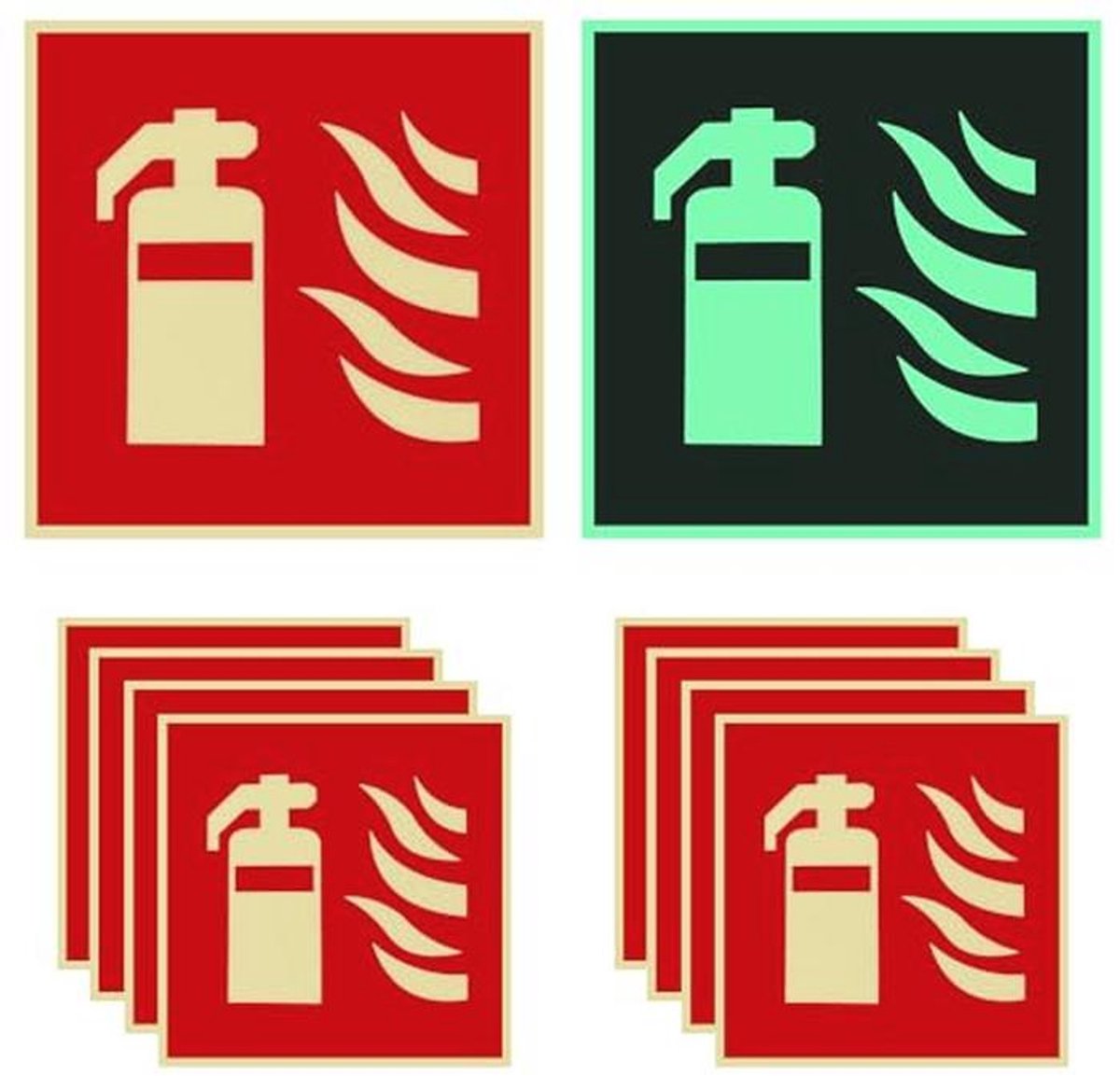 Oplichtende brandblusser-borden set van 8 - Waarschuwingsborden voor optimale brandveiligheid - Zelfklevend PVC 15x15 cm