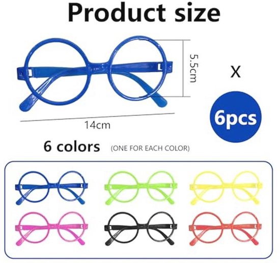 Pack van 6 Ronde Kinderbril - Mode Brillen voor Kinderen, Feestelijke Zonnebrillen in Diverse Kleuren van Merkloos — afbeelding 2