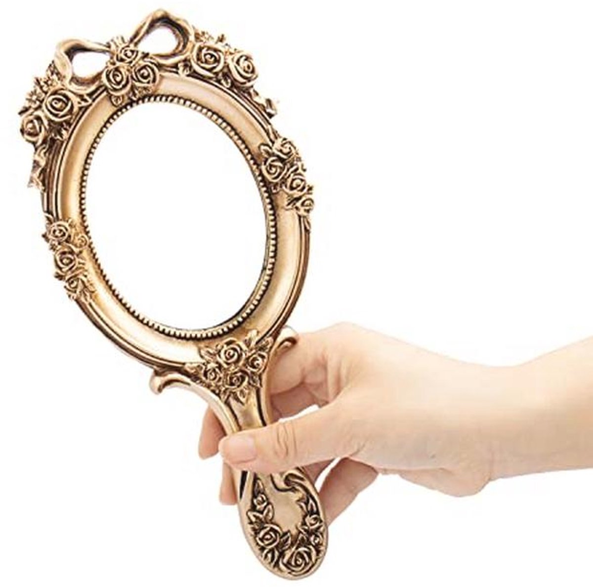 Vintage Handheld Spiegel Met Reliëf Bloem - Decoratieve Make-up Spiegel