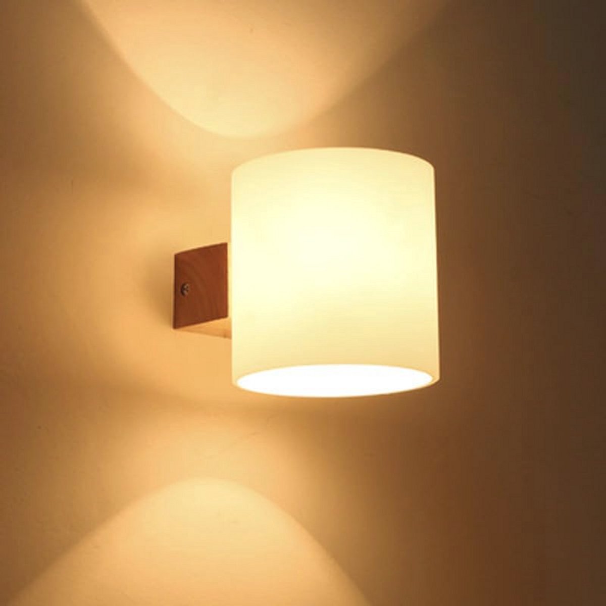 Vintage Wandlamp met Houten en Glazen Kap voor Slaapkamer en Woonkamer