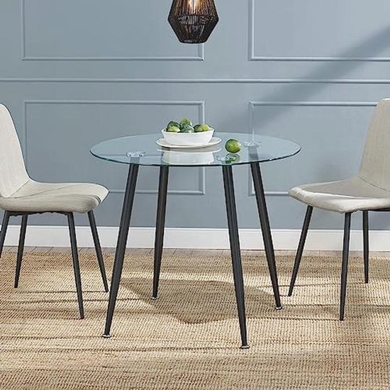 Mesa De Cristal Humppila Redonda Versátil Con 4 Patas De Acero 75 X 80 Cm - Transparente Y Negro Encasa 72869706