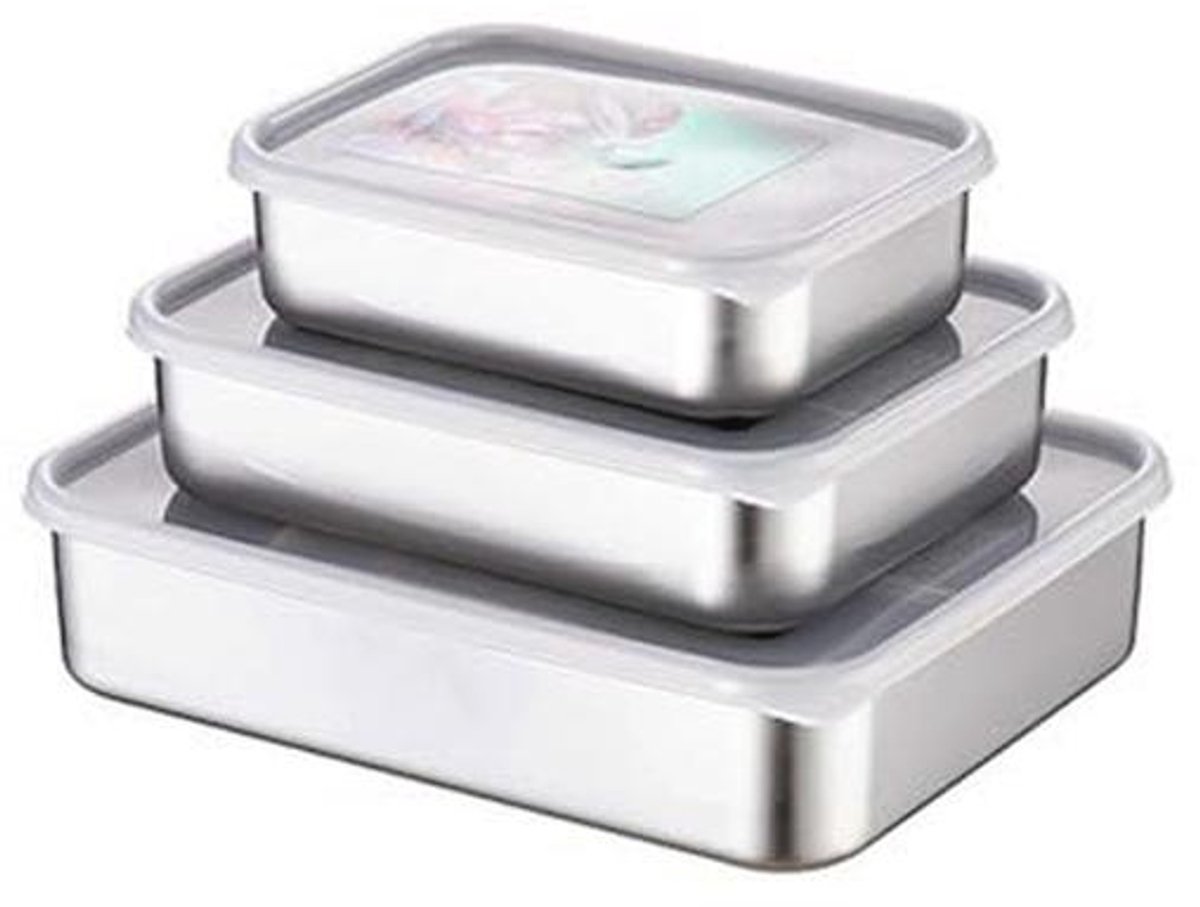 Roestvrijstalen voedselcontainers set van 3 - duurzame voedselconserveringsdozen en lunchboxen voor vriezer en vaatwasser