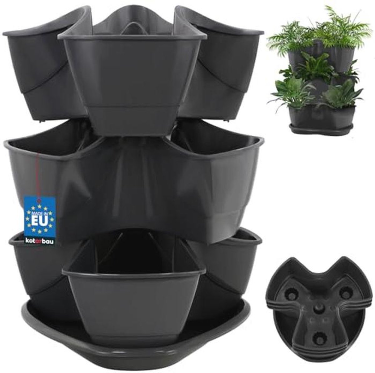 3-voudige kruidenpot antraciet verticale kruidentuin 38x29,5 cm