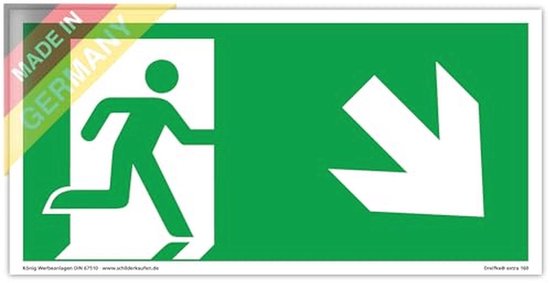 Extra lang oplichtend nooduitgangsbord rechtsschuin neerwaarts