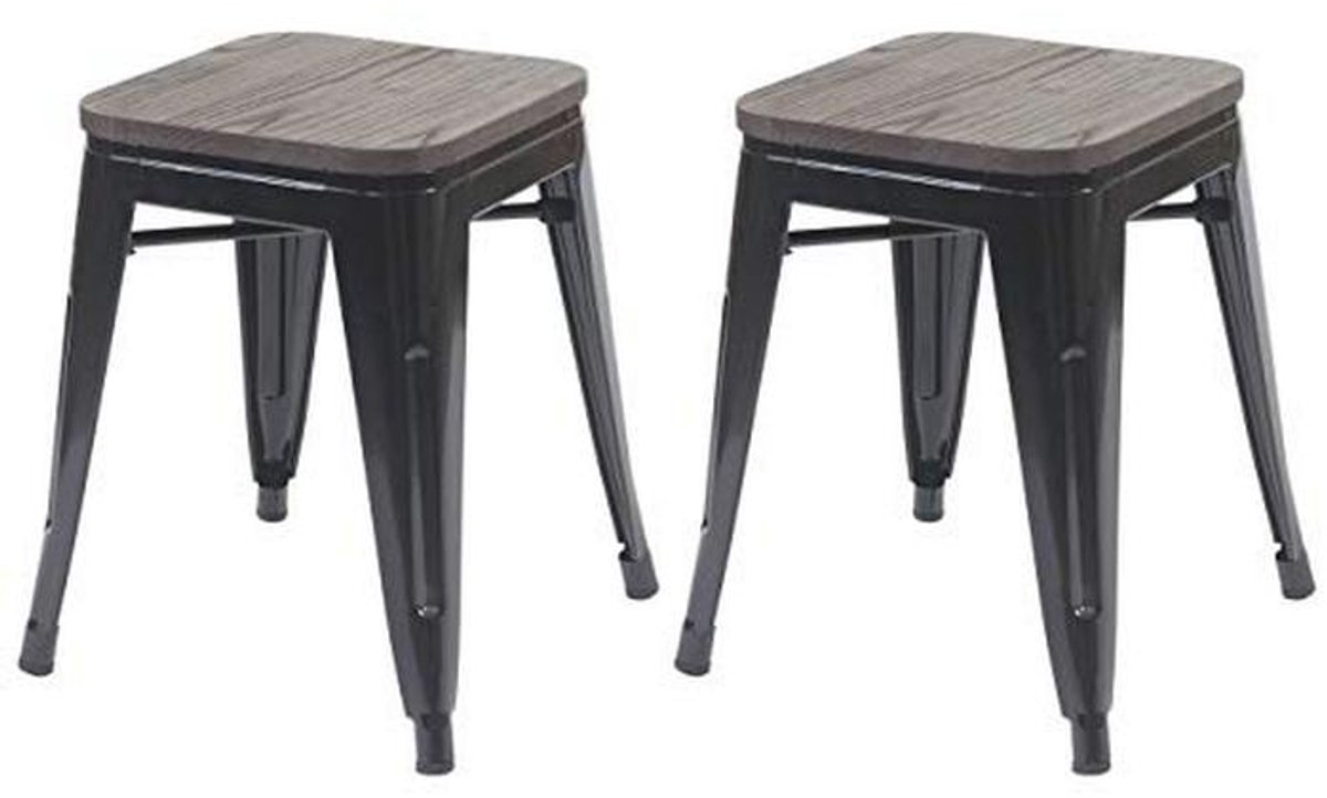 Stapelbare industriële kruk met houten zitting - set van 2