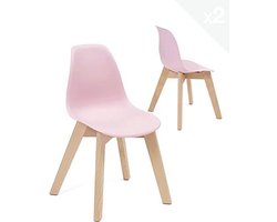 KAYELLES Set van 2 Scandinavische kinderstoelen voor meisjes, rugleuning van kunststof, zacht, licht en duurzaam, poten van natuurlijk beukenhout, JUBA (roze)
