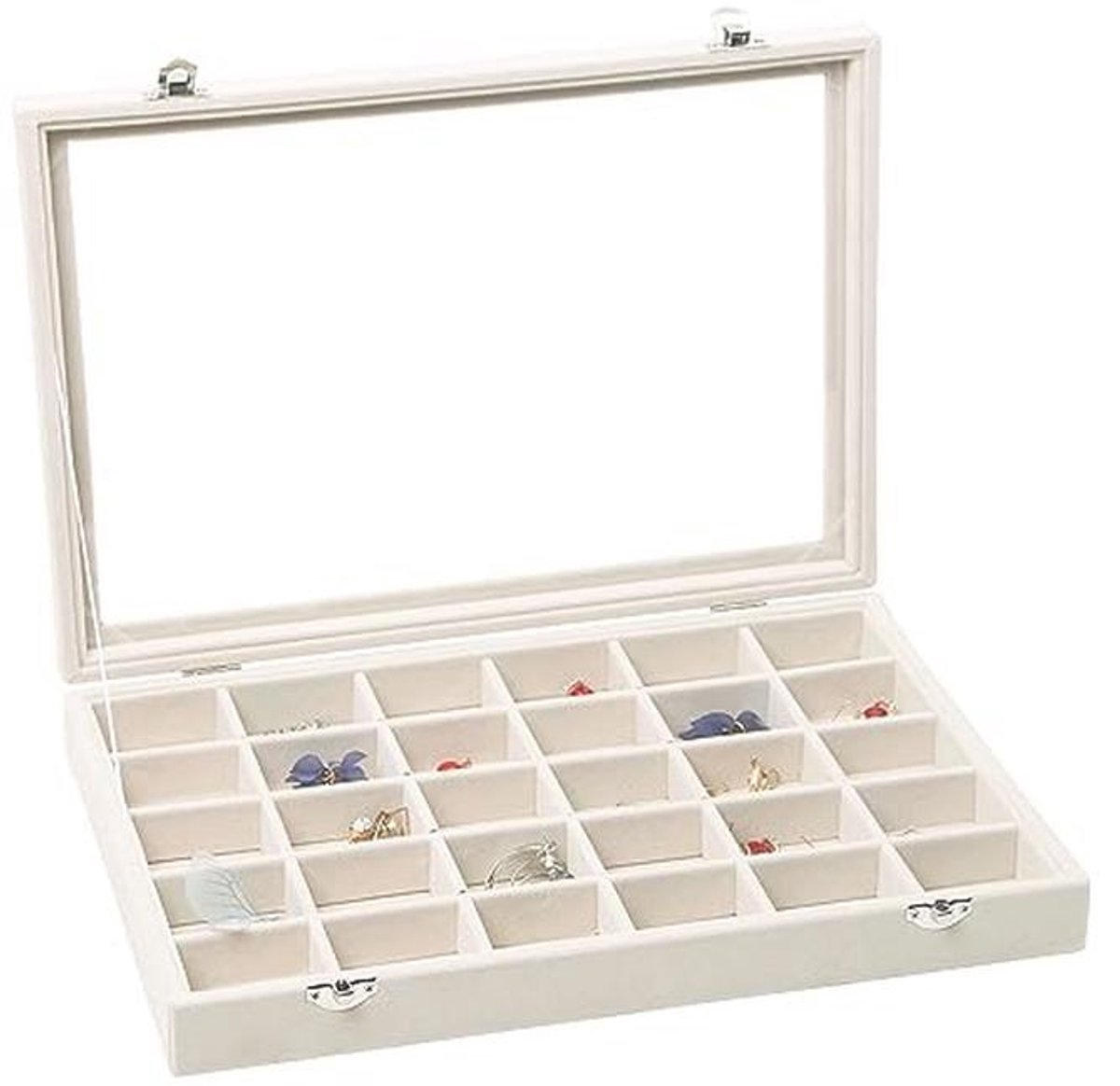 Stackable Earring and Jewelry Organizer with Lid - 30 Grids for Earrings, Necklaces, and Rings