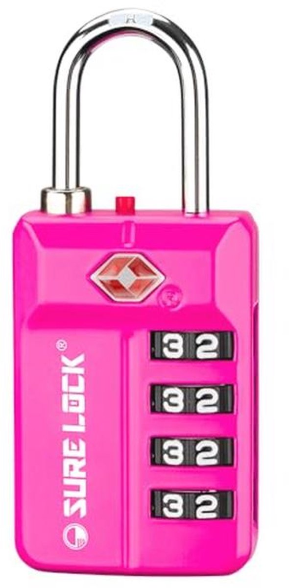 Goedkeuringsslot voor Reisbagage, School, Kantoor en Gym, Gemakkelijk Leesbare Kloksloten, 1, 2 & 4 Pack, Roze