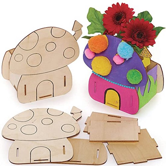Baker Ross FC824 Vlinder Houten Bloempot Kits - Set van 3, Knutselsets voor Kinderen, Plantenpot Schilderen, Houten Kunstnijverheid