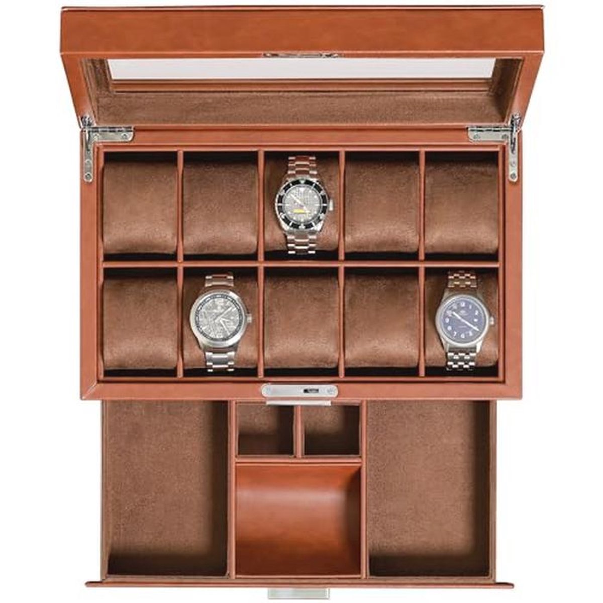 Horlogedoos met 10 sleuven en valet lade - luxe horlogekast display organizer