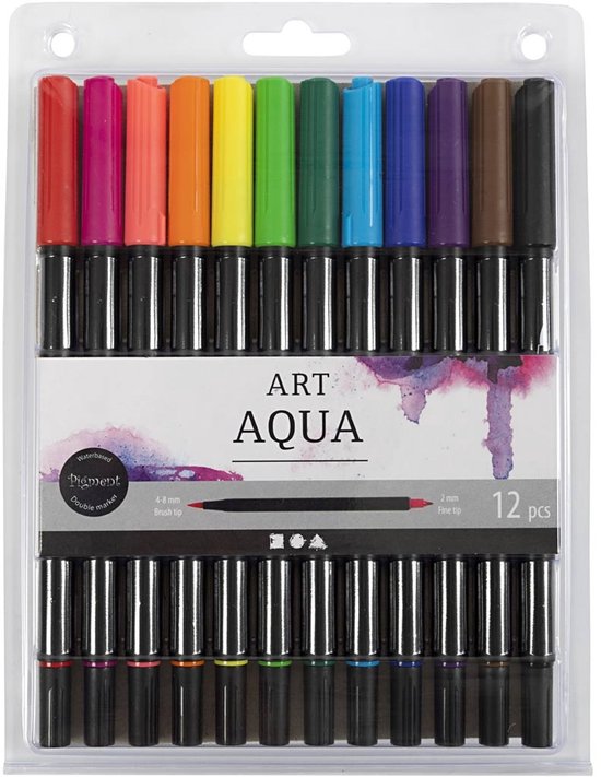 Feutre aquarelle, trait 2+4-8 mm, couleurs classiques, 12 pièce/ 1 Pq.
