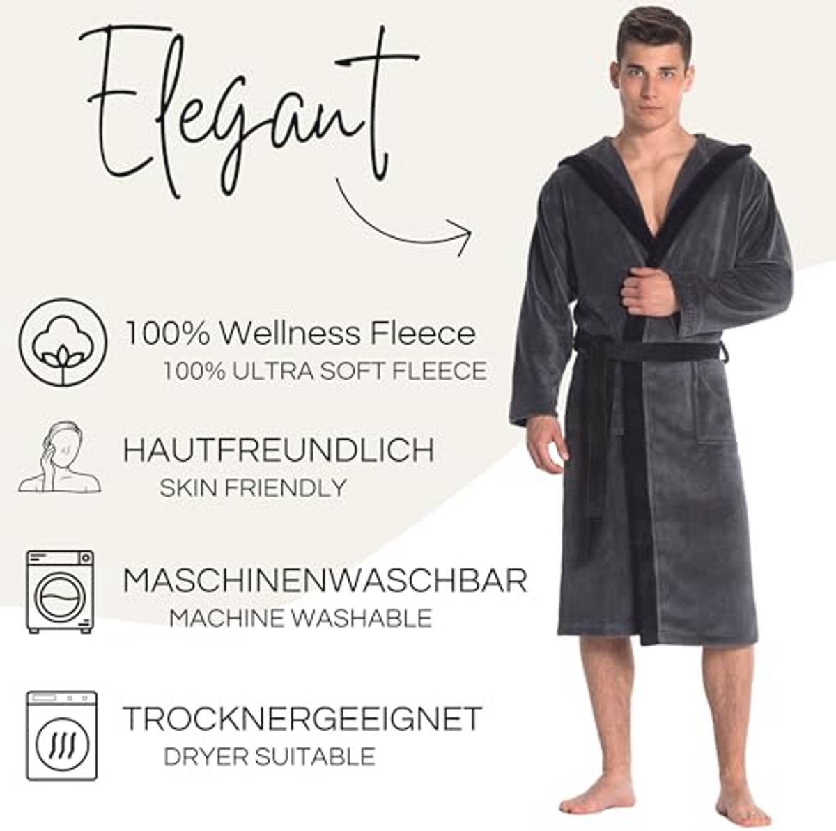 Luxe Badjas voor Heren met Capuchon in Microvezel - Verkrijgbaar in Maten S tot 5XL - Oeko-Tex Standaard 100