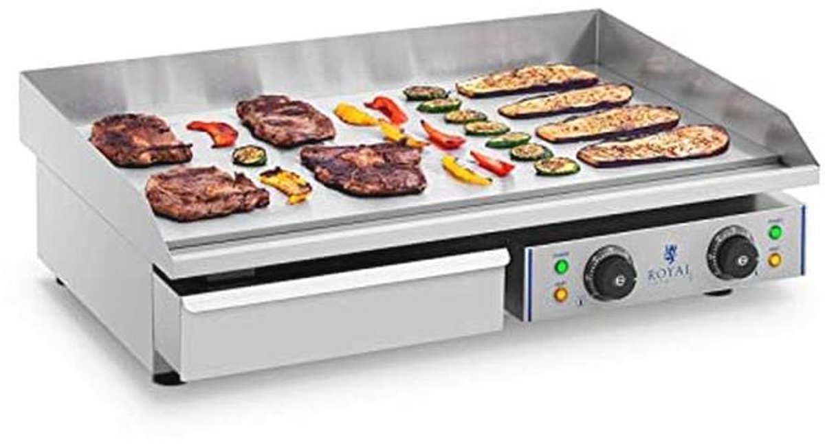 Elektrische Grillplaat 72,5cm - Gietijzeren Bakplaat met Spatscherm