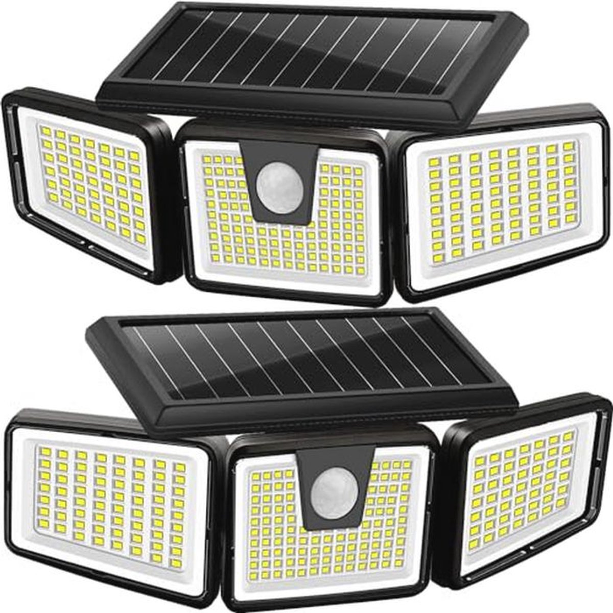 Solarverlichting voor Buiten met Bewegingssensor - Draadloze LED Wandlampen met IP65-waterdicht, 3 Verstelbare Koppen, 2-pack