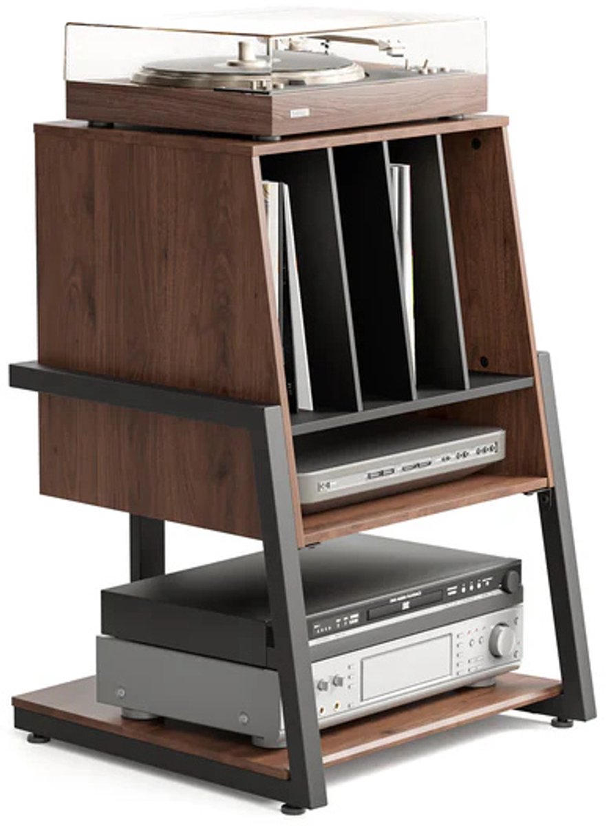 Stagecaptain HiFi Rack - czarna okleina jesionu, stalowy stela? – 4-poziomowy rega? HiFi, no?no?? 20–50 kg na pó?k? - szuflada i regulowane nó?ki – idealny do gramofonu, komponentów HiFi itp
