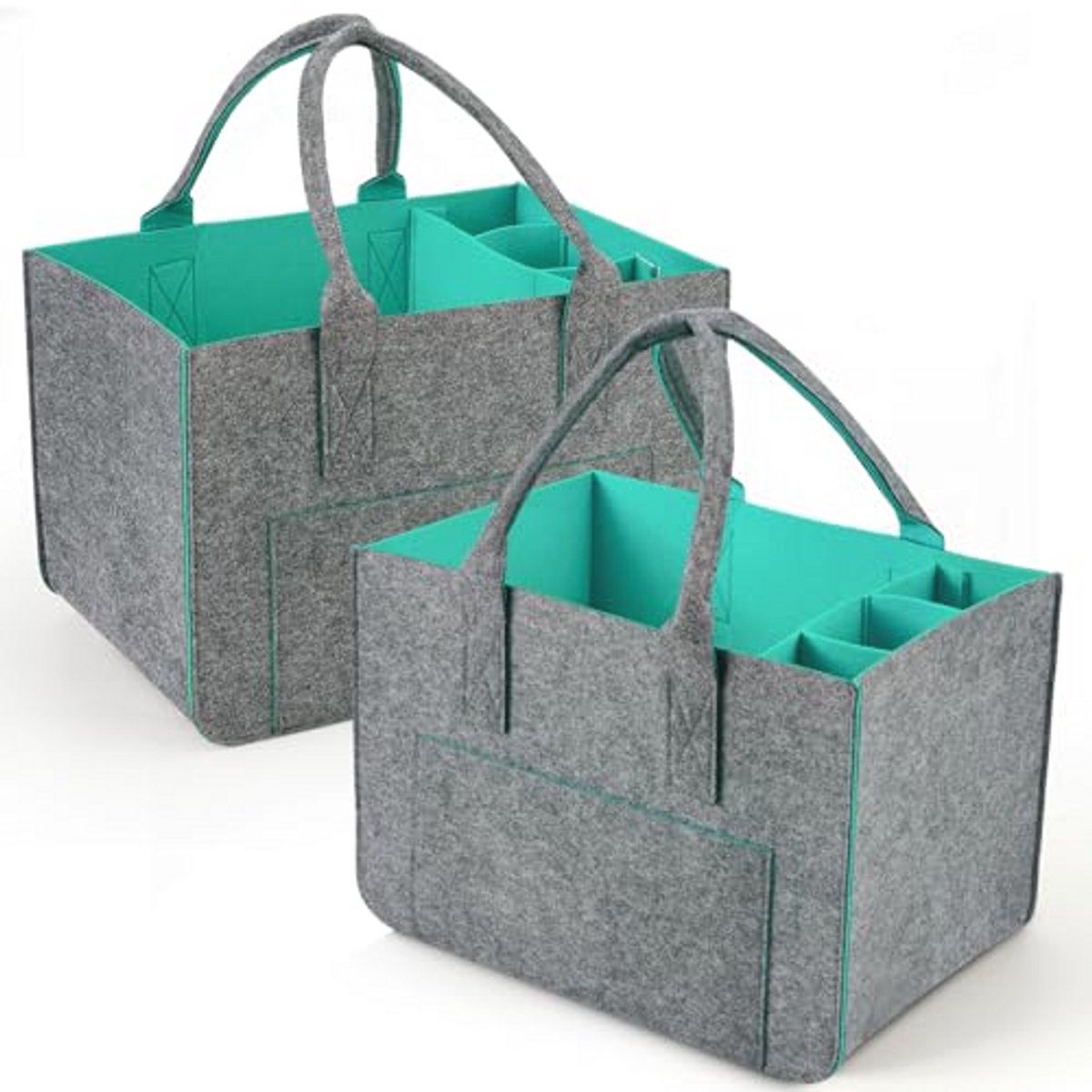Grote Opvouwbare Vilten Boodschappentas met Vakken - 30 Liter - Turquoise