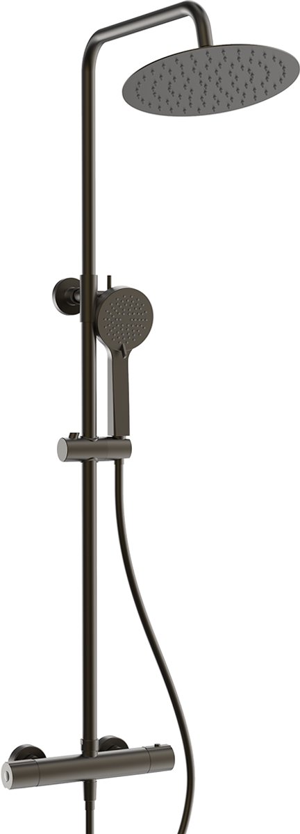 Rondo regendoucheset by Futurbath thermost. gun metal 250mm