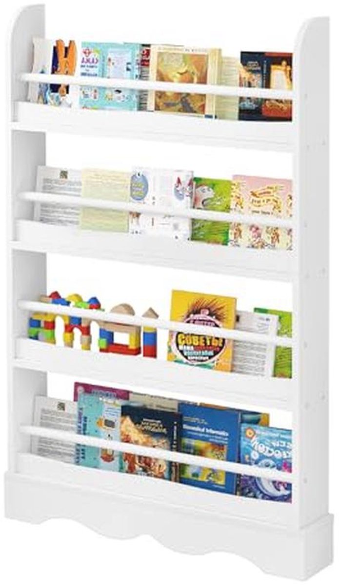 Boekenkast voor kinderen met 4 niveaus, opbergrek voor kinderkamer en kleuterschool, veili