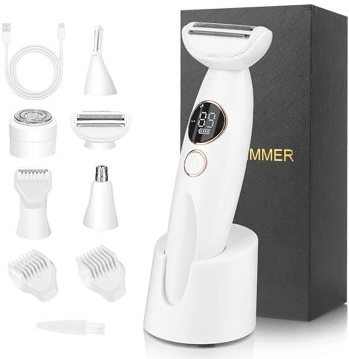 Dames Scheerapparaat 5-in-1 - Intiem, Oksels, Bikinilijn & Wenkbrauwen - USB Oplaadbaar