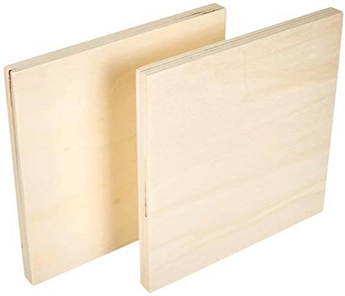 Set van 2 vierkante borden van hout in beige, 15 x 1,3 cm