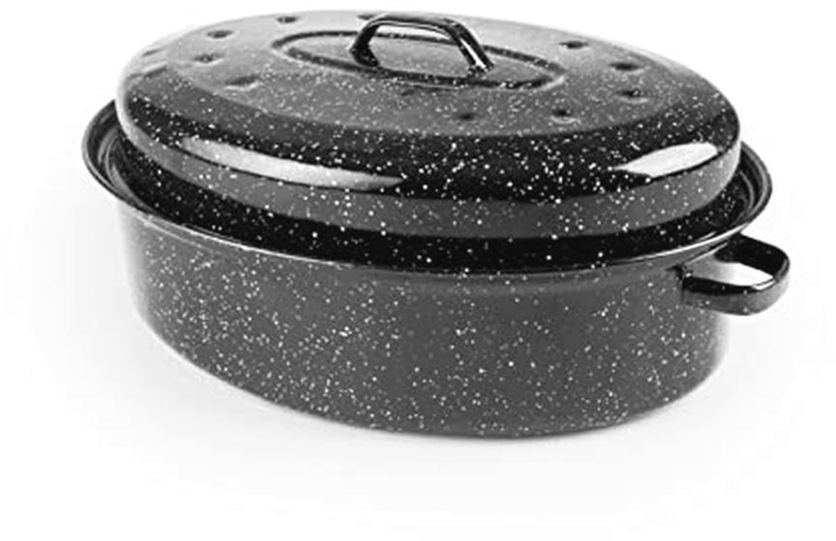 Ovale zwarte cocotte 34 x 27 x 13 cm - Geëmailleerd staal braadpan