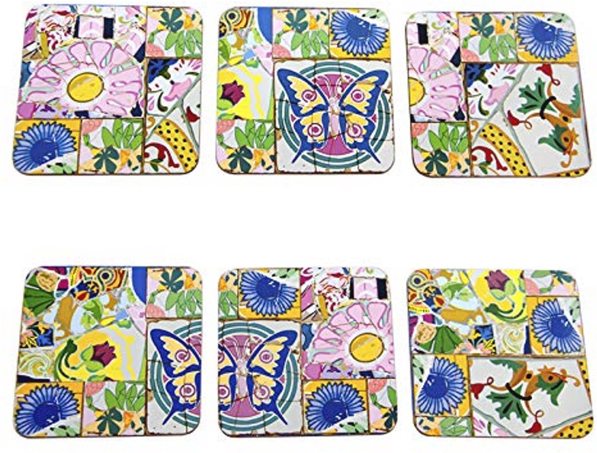 Set van 6 Premium Design Onderzetters - 10cm Vierkante editie (Mozaïeken)