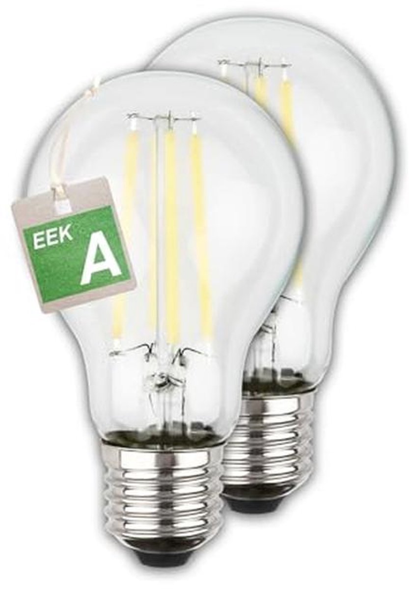 Set van 2 E27 A60 filament LED-lampen - Warm wit licht, 5W, 1055lm