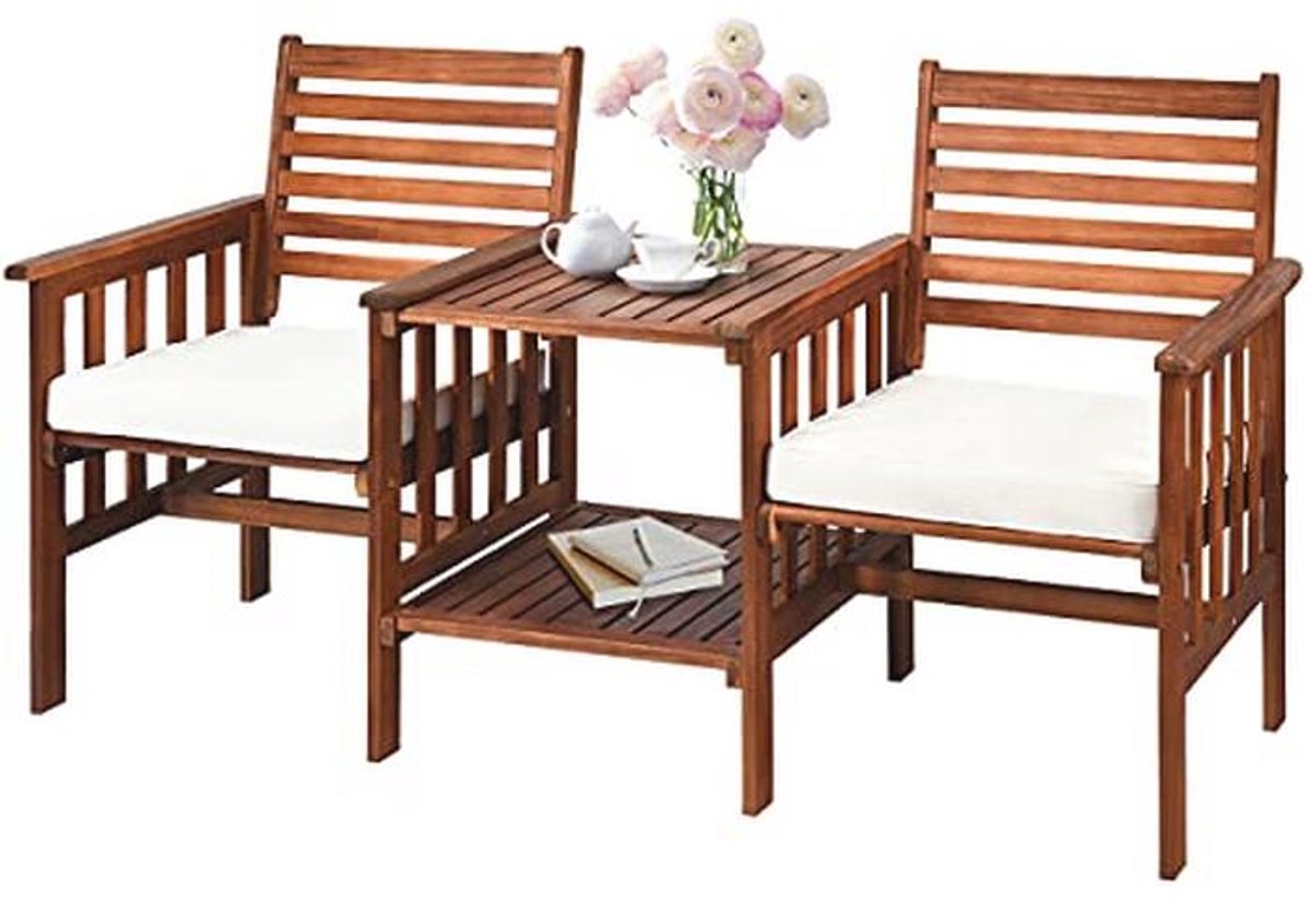 Houten Tuinbank met Tafel en Parasolgat – 2-zits Outdoor Zitgroep