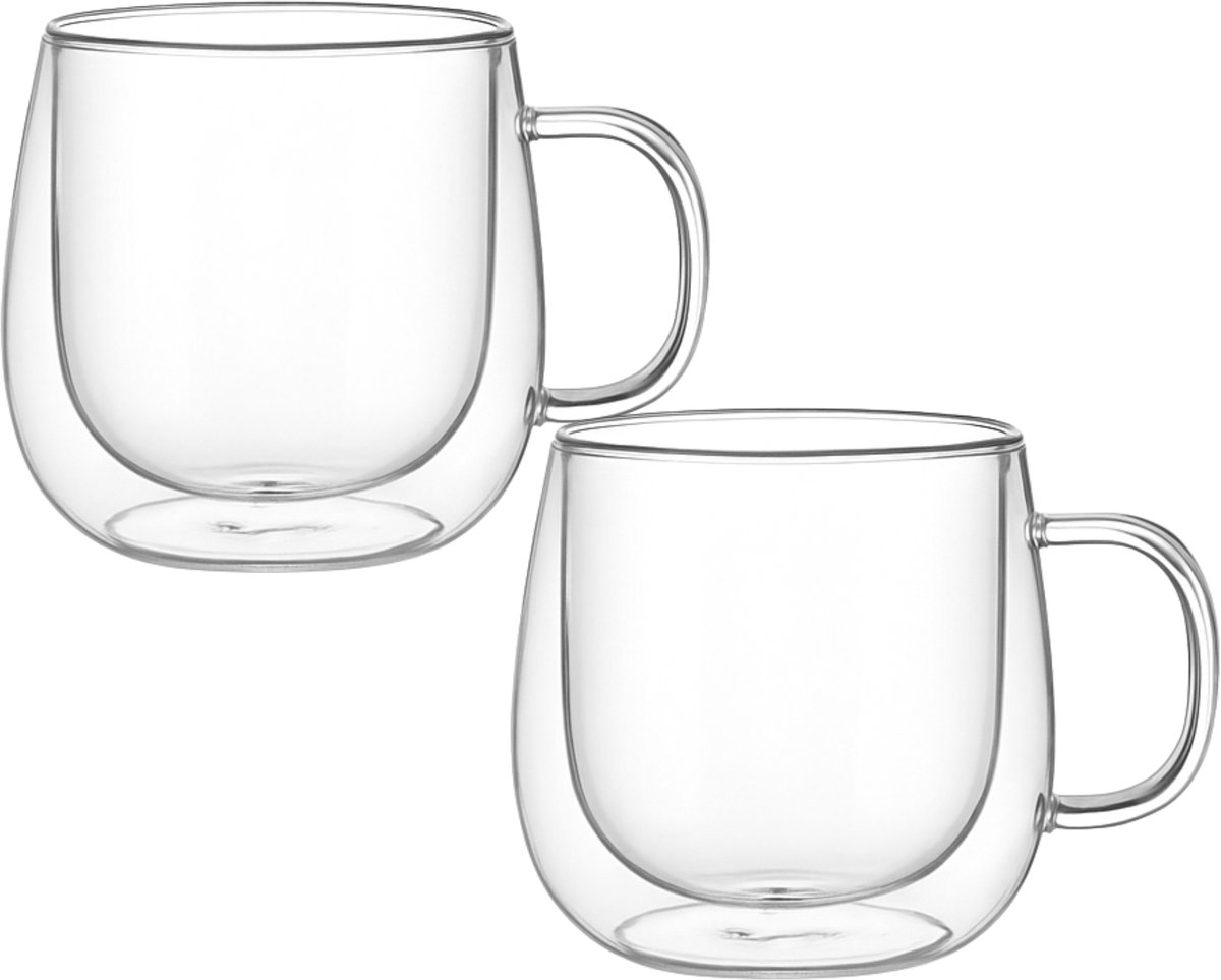 House of Husk 2 Stuks Dubbelwandige Glazen met Oor - Koffieglazen - Theeglazen - 250ML - 2 Stuks - Latte Macchiato & Cappuccino Glazen