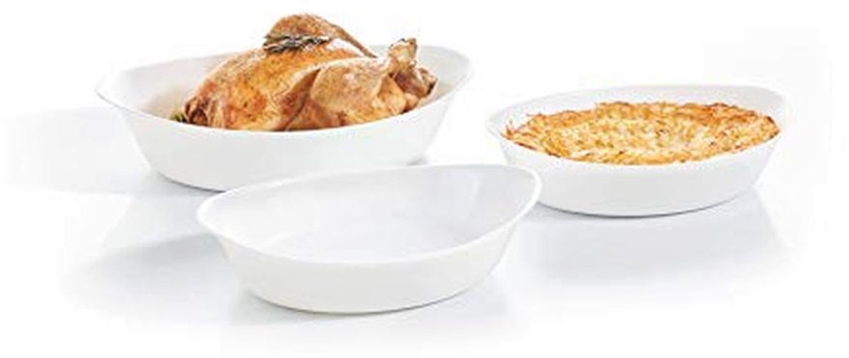 Ovale Bakplaat Set - 3-delig, Glas, Wit - Ideaal voor Koken en Serveren