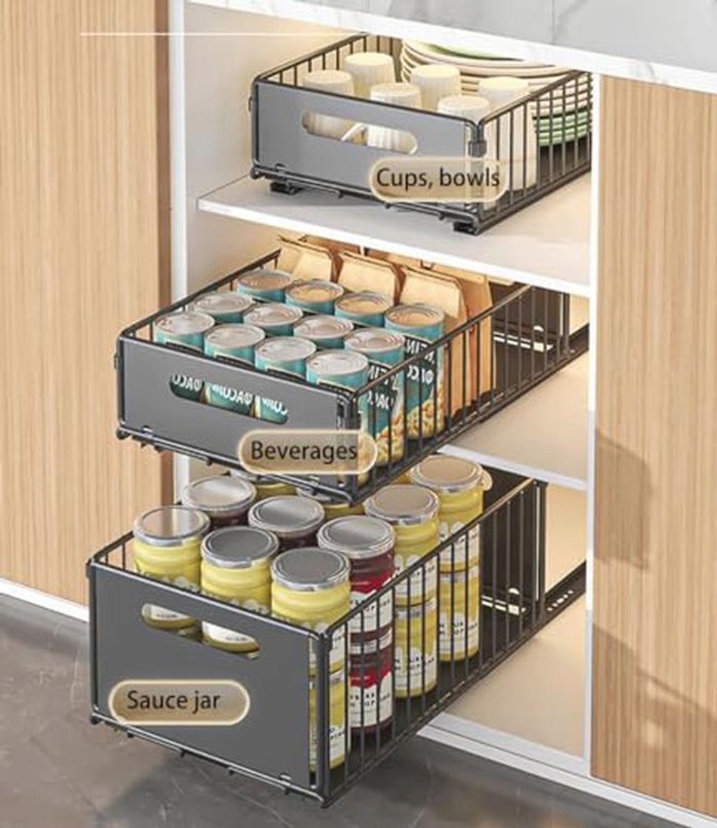 Uittrekbare Keukenorganizer met Schuifplanken - Opbergoplossing voor Kasten, Geen Boren Nodig, Zwart — cadeau in Cadeau-ideeën - foto 2
