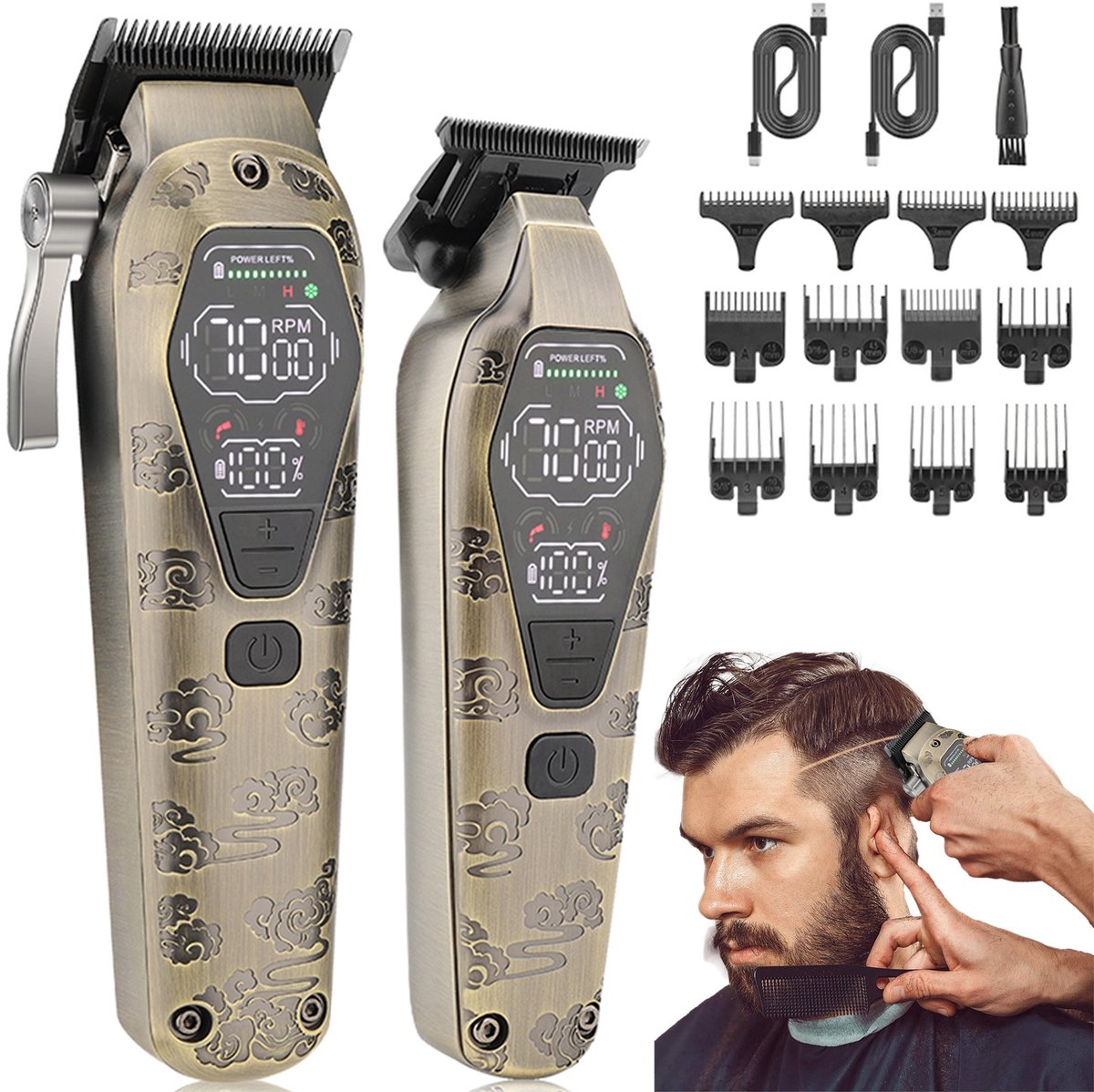OKWISH Tondeuses – Elektrische Tondeuse Met Haartrimmer En Baardschneider, Langdurige Batterij 120 Minuten – Professionele Haarkliefset – ABS – Brons