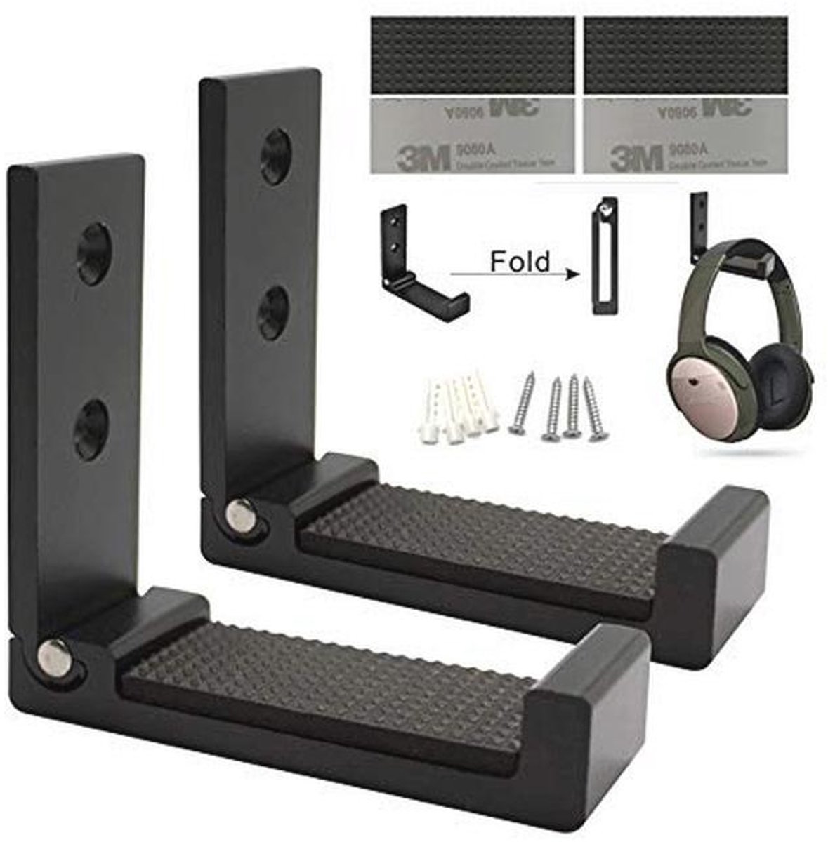Opvouwbare Hoofdtelefoon Hanger - 2PACK van Aluminium Onder Bureau - Desk Organizer voor Headset en Oortelefoon