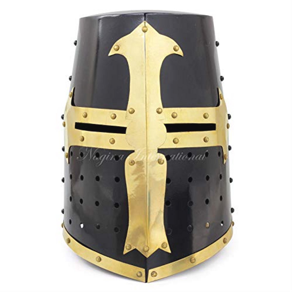 Middeleeuwse Ridder Helm Kruisvaarder Tempelier Zwart Halloween Kostuum | LARP Pantserstaal Helmen